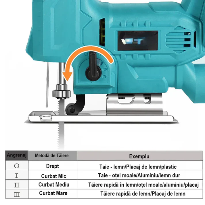 Fierăstrău Pendular (Șoricel) Fără Fir 48V, 2 Acumulatori 4.0Ah, Încărcător și Valiză Incluse, 3200 RPM, 3 Trepte Pendulare, Tăiere la 45°, Set Complet pentru Lemn și Metal