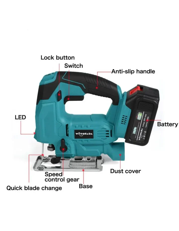 Fierăstrău Pendular Profesional 48V, 2 Acumulatori 8.0Ah, 3200 RPM, Tăiere Lemn, PAL și MDF, Încărcător și Valiză Incluse, Fără Fir