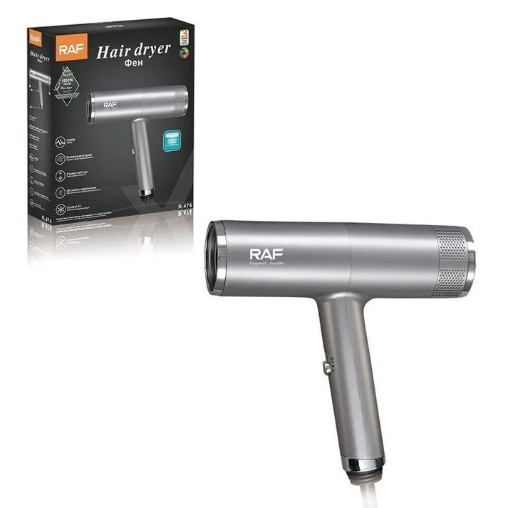 Uscator de par cu ioni negativi RAF R474, 1600W, 2 viteze, aer rece, cap magnetic, argintiu, garantie 3 ani