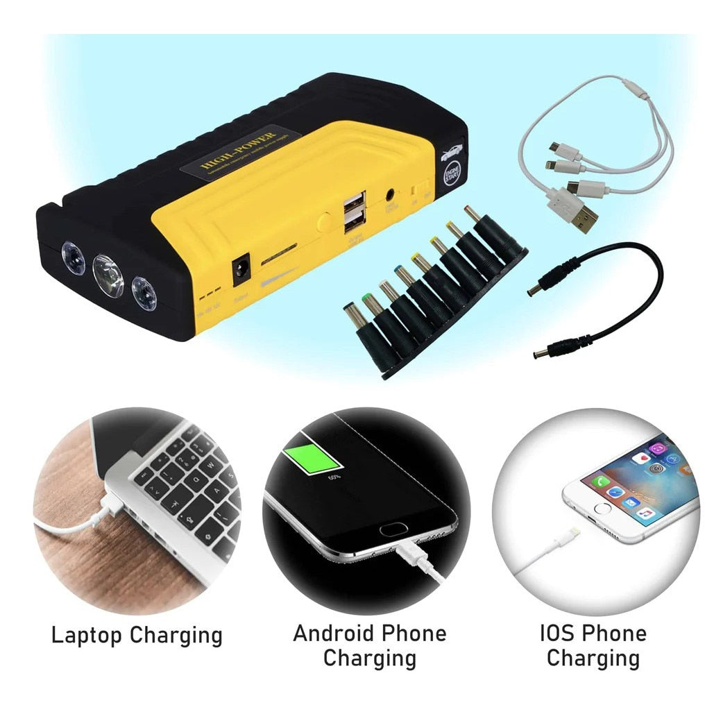 Robot Pornire Auto Portabil 60800mAh, Booster Baterie 12V, Power Bank, Compresor Auto, Lanternă LED, Încărcare USB – Kit Multifuncțional de Urgență