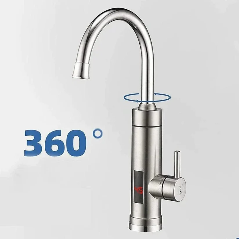 Robinet electric apă caldă instant din inox, 3000W, afișaj digital, rotire 360°, IPX4