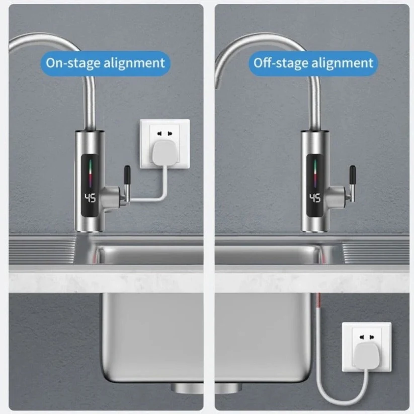 Robinet electric apă caldă instant din inox, 3000W, afișaj digital, rotire 360°, IPX4