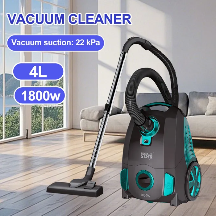 Aspirator Fără Sac 1800W, Putere de Aspirare 22 kPa, Recipient 4L | Filtrare Multiciclonică | Cablu 5m | Pentru Covoare și Păr de Animale