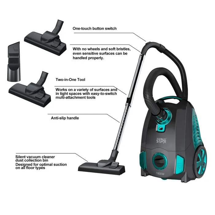 Aspirator Fără Sac 1800W, Putere de Aspirare 22 kPa, Recipient 4L | Filtrare Multiciclonică | Cablu 5m | Pentru Covoare și Păr de Animale