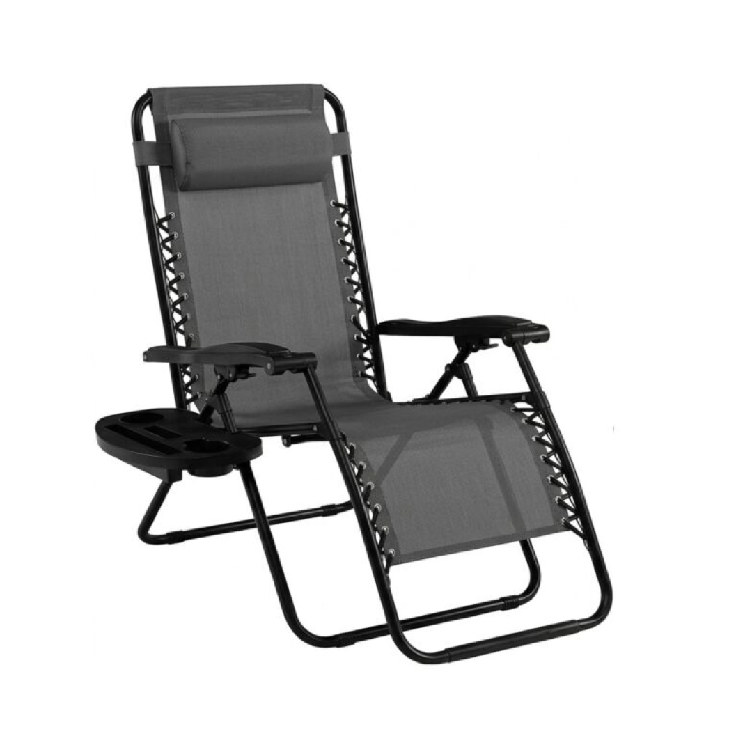 Scaun pliabil tip Zero Gravity, cu tetieră și suport pahare, pentru exterior și interior
