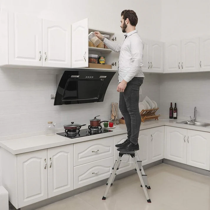 Scara dubla pliabila aluminiu, 3 trepte, capacitate 150 kg, usoara, multifunctionala, antiderapanta