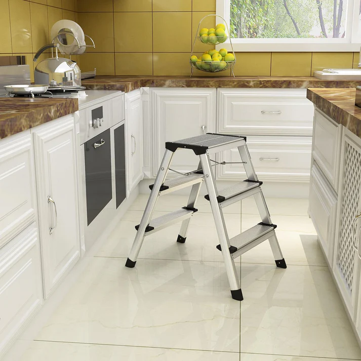 Scara dubla pliabila aluminiu, 3 trepte, capacitate 150 kg, usoara, multifunctionala, antiderapanta