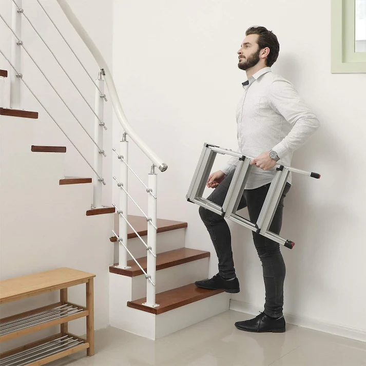 Scara dubla pliabila aluminiu, 3 trepte, capacitate 150 kg, usoara, multifunctionala, antiderapanta