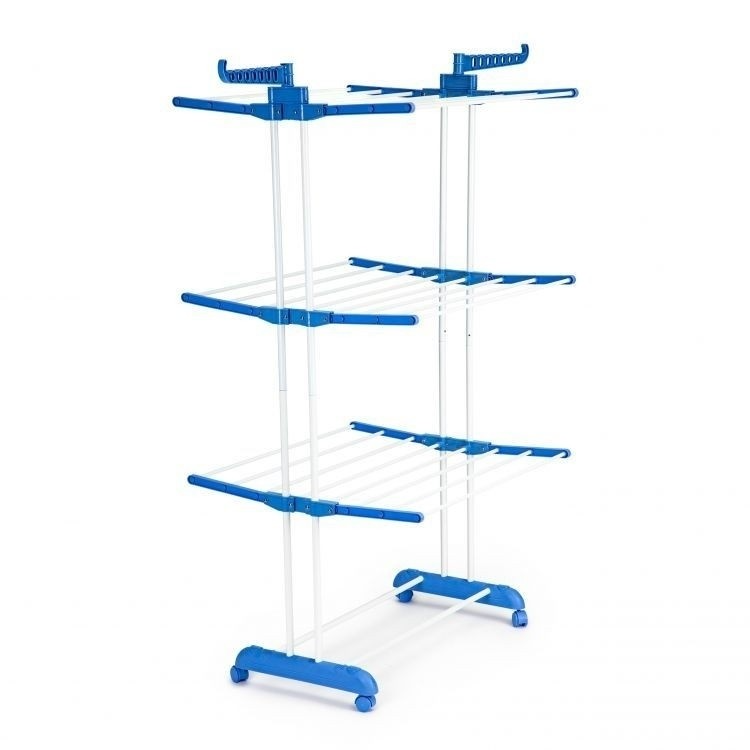 Uscător rufe vertical pliabil, 3 niveluri, suport umerașe, cu roți, 173 cm