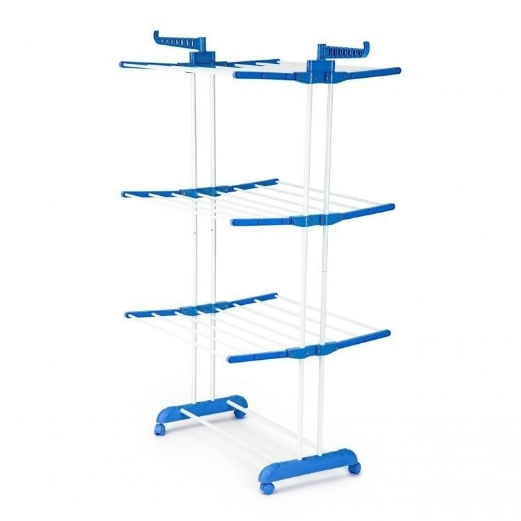 Uscător rufe vertical pliabil, 3 niveluri, suport umerașe, cu roți, 173 cm