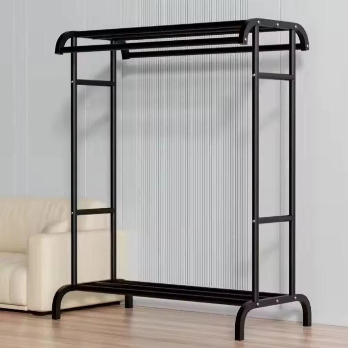 Suport haine metalic cu 2 bare și raft depozitare, capacitate 50 kg, 150 x 120 x 48 cm, negru