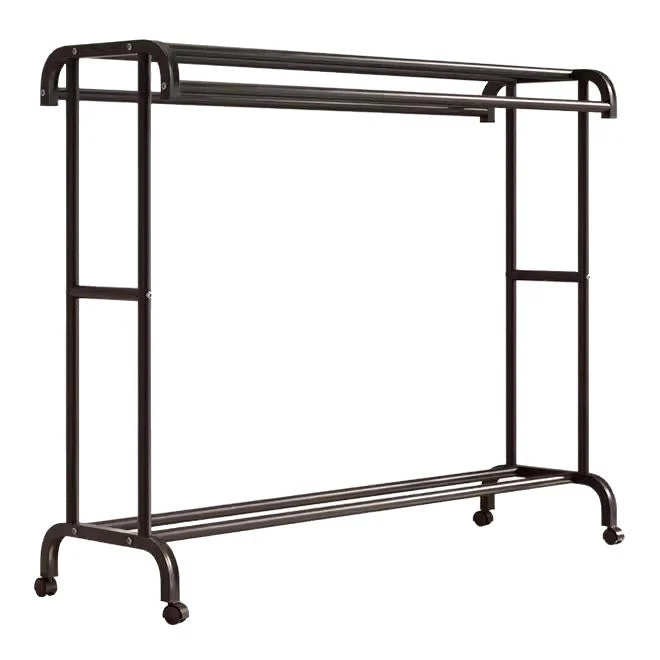 Suport haine metalic cu 2 bare și raft depozitare, capacitate 50 kg, 150 x 120 x 48 cm, negru
