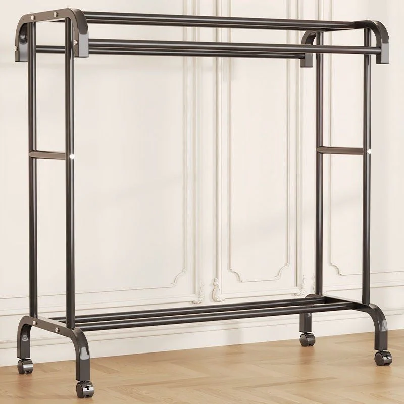 Suport haine metalic cu 2 bare și raft depozitare, capacitate 50 kg, 150 x 120 x 48 cm, negru