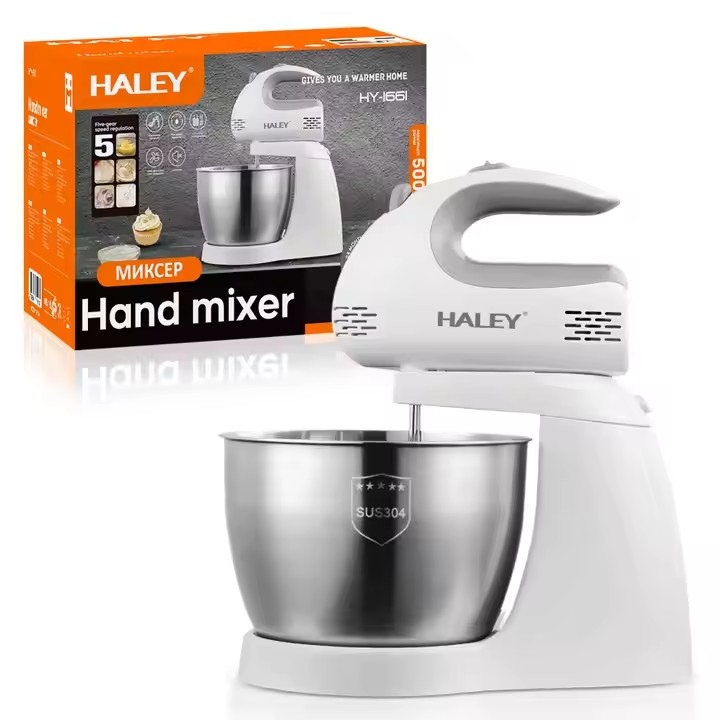 Mixer de Inalta Performanta HALEY, Garantie 3 Ani, 500W, Bol Inox 3L, 5 Trepte de Viteza, Alb/Inox