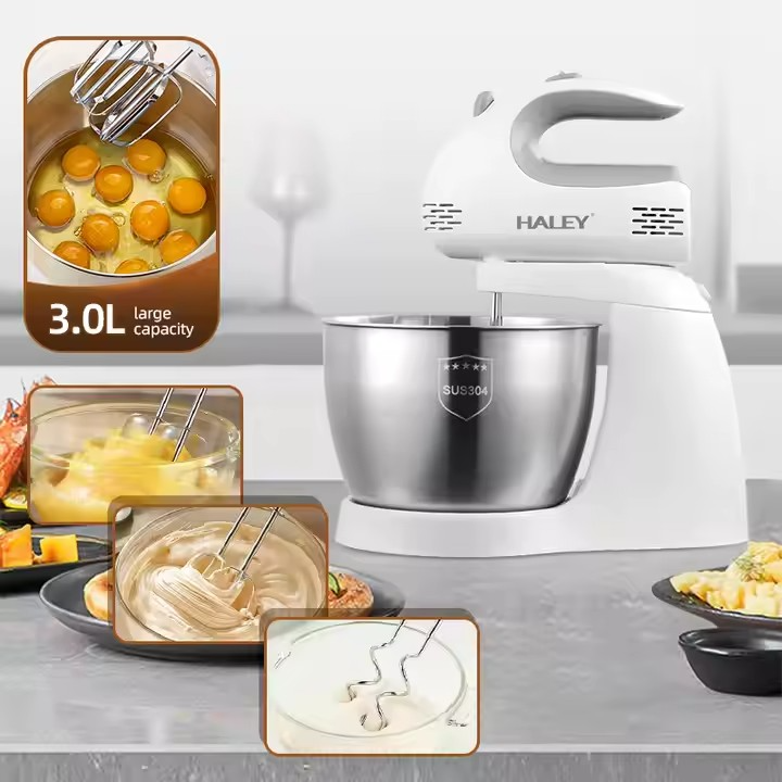 Mixer de Inalta Performanta HALEY, Garantie 3 Ani, 500W, Bol Inox 3L, 5 Trepte de Viteza, Alb/Inox