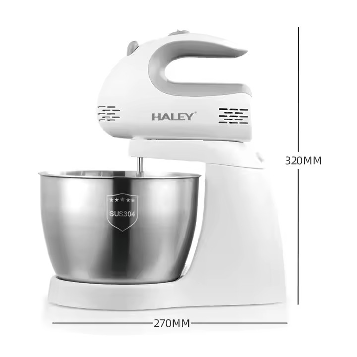 Mixer de Inalta Performanta HALEY, Garantie 3 Ani, 500W, Bol Inox 3L, 5 Trepte de Viteza, Alb/Inox