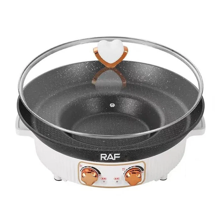 Tigaie electrica 2 in 1 RAF R5416, 1600W, 2L, antiaderenta, cu capac, alb/negru, garantie 3 ani