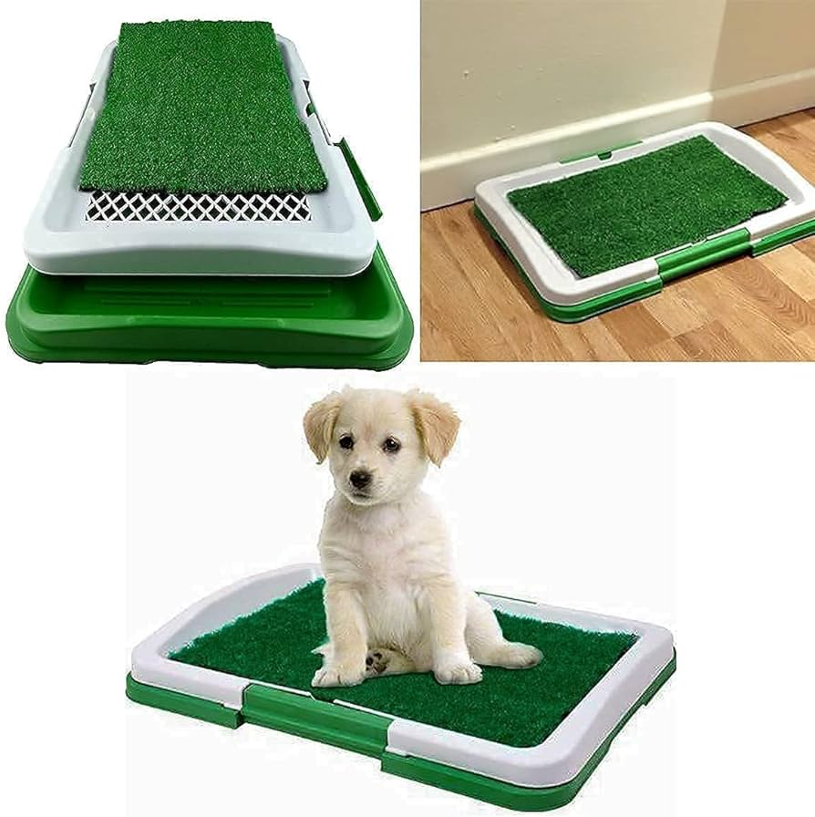 Toaleta pentru caini si pisici cu iarba artificiala, Puppy Potty Pad, 3 straturi, tava colectare, 47 x 34 cm