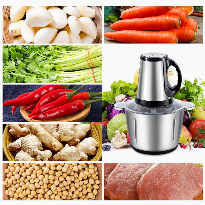 Tocător electric cu vas din inox 5L, 500W, 3 viteze, lame din oțel inoxidabil