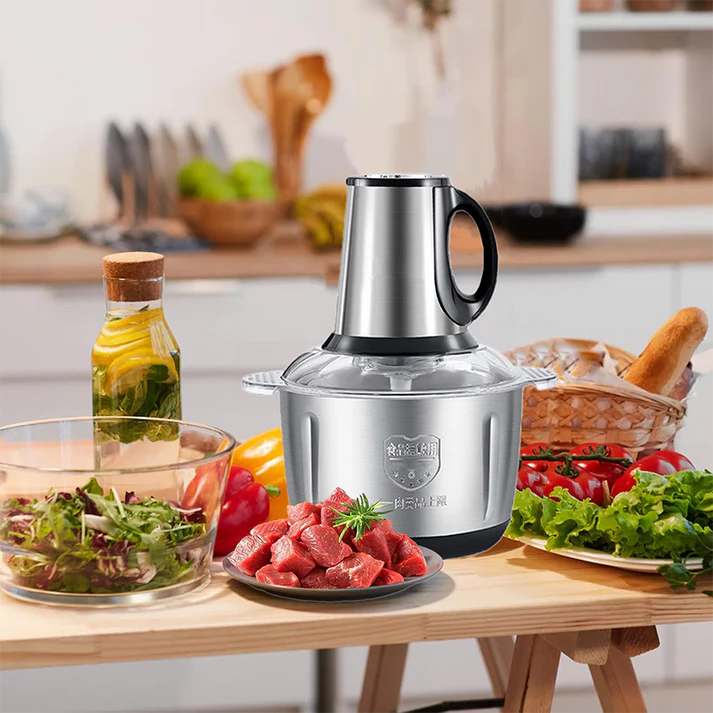 Tocător electric cu vas din inox 5L, 500W, 3 viteze, lame din oțel inoxidabil