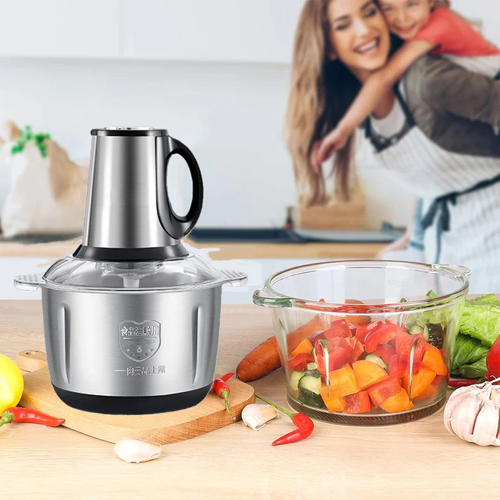 Tocător electric cu vas din inox 5L, 500W, 3 viteze, lame din oțel inoxidabil