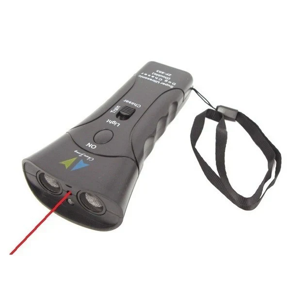 Aparat cu ultrasunete pentru caini, dispozitiv portabil dresaj si descurajare, raza pana la 12 m, LED integrat, alimentare 9V