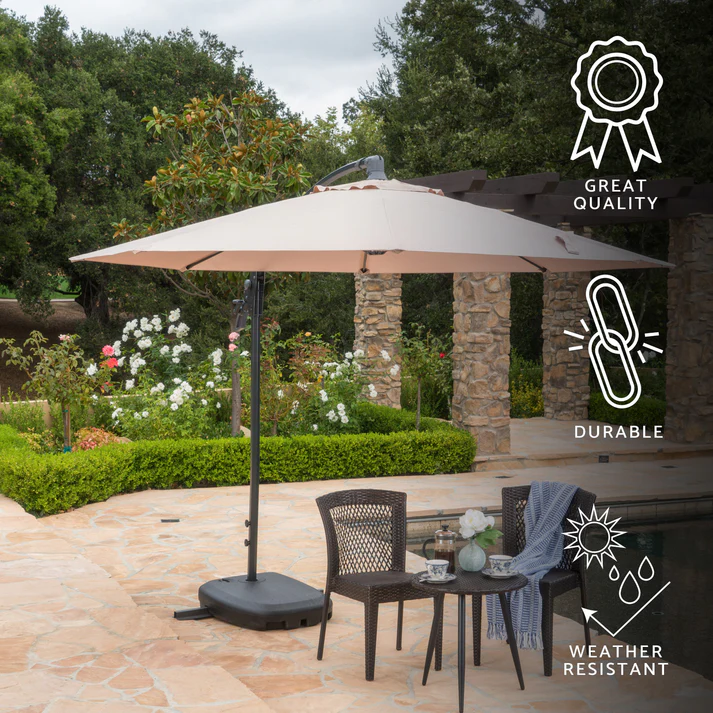 Umbrelă de soare suspendată pentru grădină, 3 x 2.5 m, structură metalică, reglabilă, cu suport