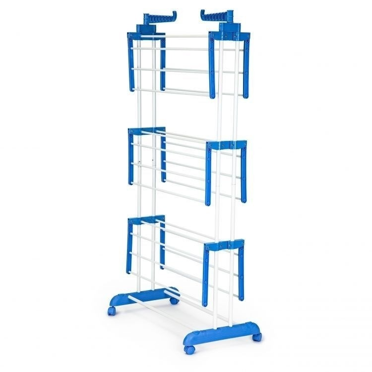 Uscător rufe vertical pliabil, 3 niveluri, suport umerașe, cu roți, 173 cm