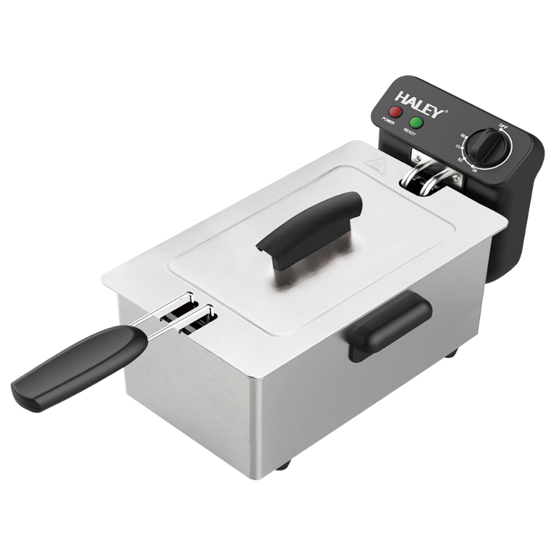 Friteuza Electrica HALEY HY-2504, Garantie 3 Ani, 2000W, Capacitate 3L, Termostat Reglabil, Inox Premium, Argintiu