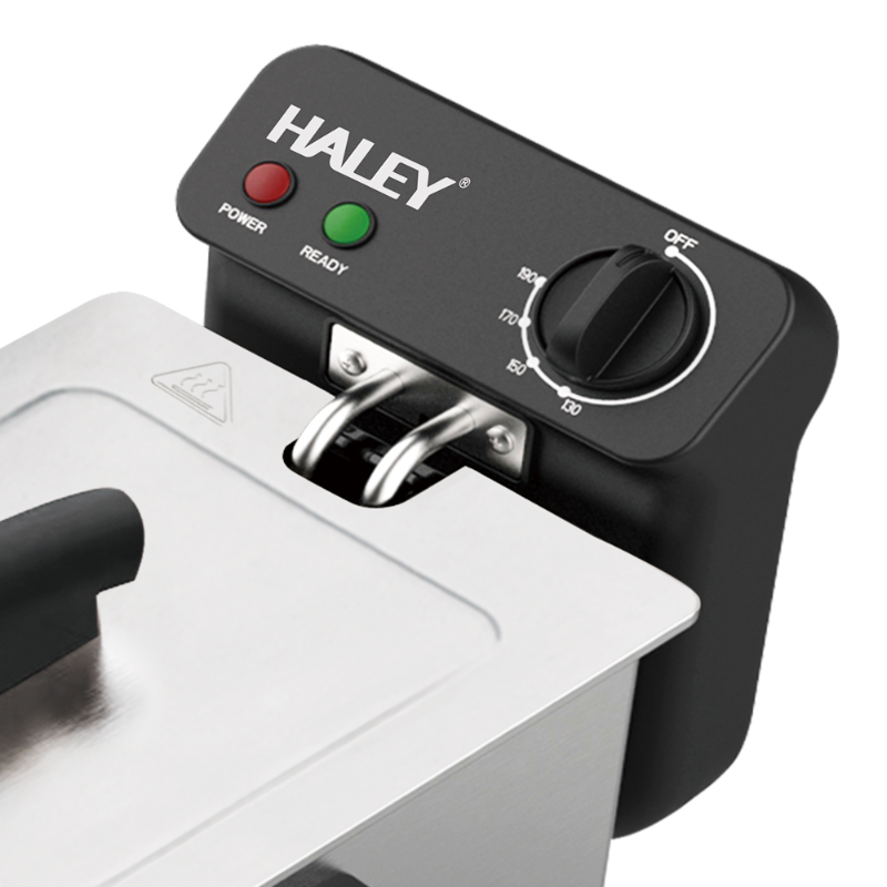 Friteuza Electrica HALEY HY-2504, Garantie 3 Ani, 2000W, Capacitate 3L, Termostat Reglabil, Inox Premium, Argintiu