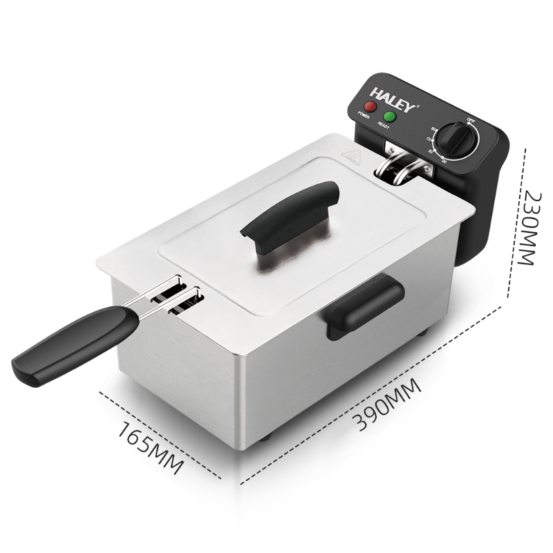 Friteuza Electrica HALEY HY-2504, Garantie 3 Ani, 2000W, Capacitate 3L, Termostat Reglabil, Inox Premium, Argintiu