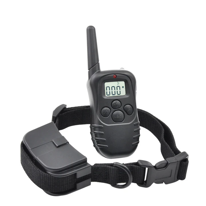 Set 2 zgărzi pentru dresaj câini, cu telecomandă, vibrații, sunet și impuls reglabil, rază până la 300 m, curea reglabilă