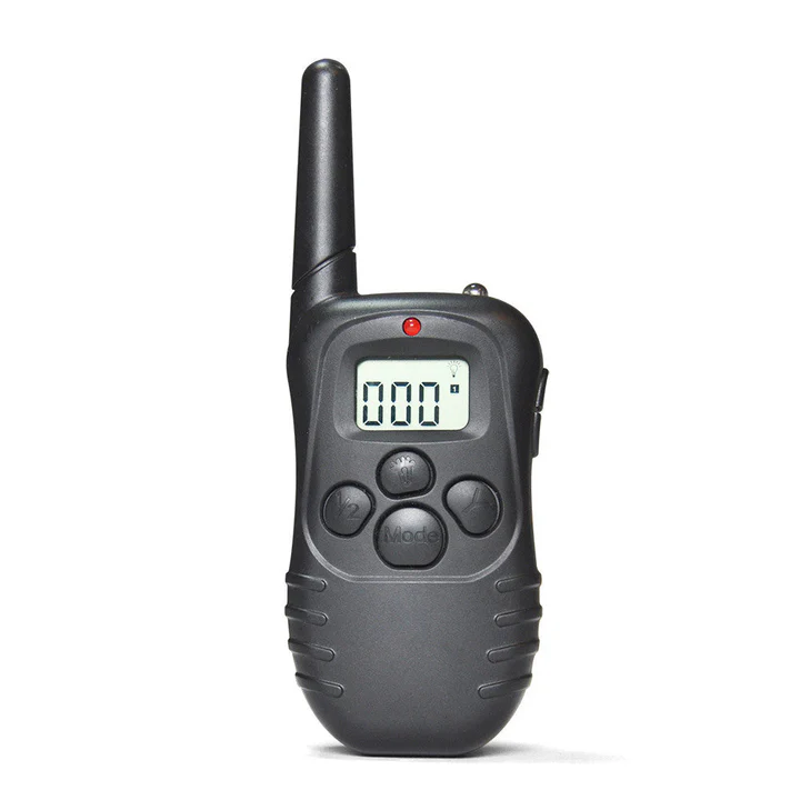 Set 2 zgărzi pentru dresaj câini, cu telecomandă, vibrații, sunet și impuls reglabil, rază până la 300 m, curea reglabilă