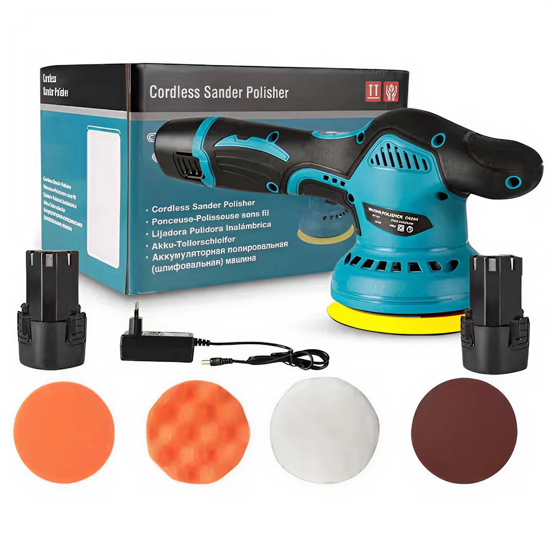 Aparat Polish Auto Profesional, 2 Acumulatori 48V, 1500mAh, 8 Viteze, 5500 RPM, Fără Fir, Accesorii Incluse pentru Lustruire Caroserie și Faruri