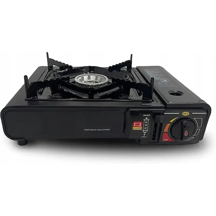 Aragaz portabil camping 2.3kW, aprindere automata, compatibil gaz butan/GPL, compact, negru