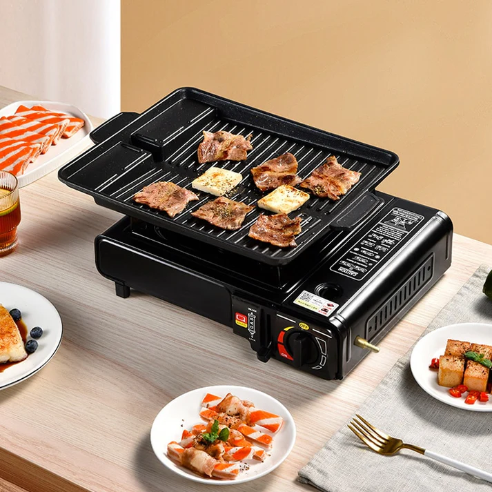 Aragaz portabil camping 2.3kW, aprindere automata, compatibil gaz butan/GPL, compact, negru