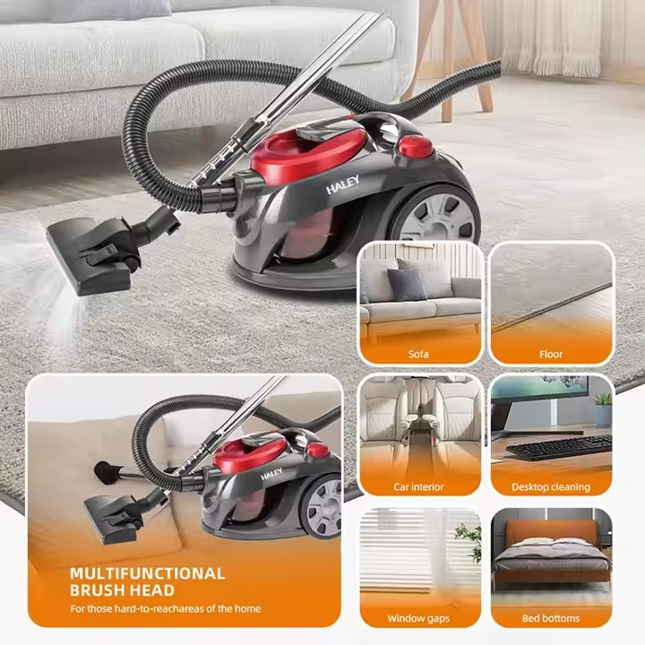Aspirator HALEY HY-1503, 3000W, recipient 1.5L, cu sac, putere aspirare mare, rosu/negru, Garantie 3 Ani