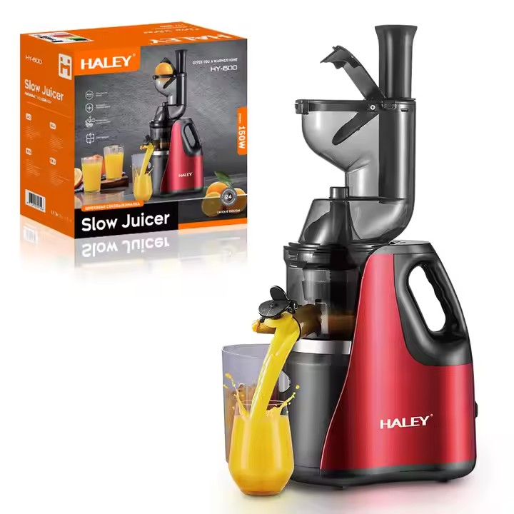 Storcator electric HALEY, 150W, pentru fructe si legume, inox, sistem anti-alunecare, rosu/negru, Garantie 3 Ani