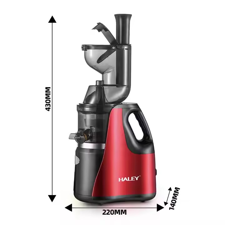Storcator electric HALEY, 150W, pentru fructe si legume, inox, sistem anti-alunecare, rosu/negru, Garantie 3 Ani