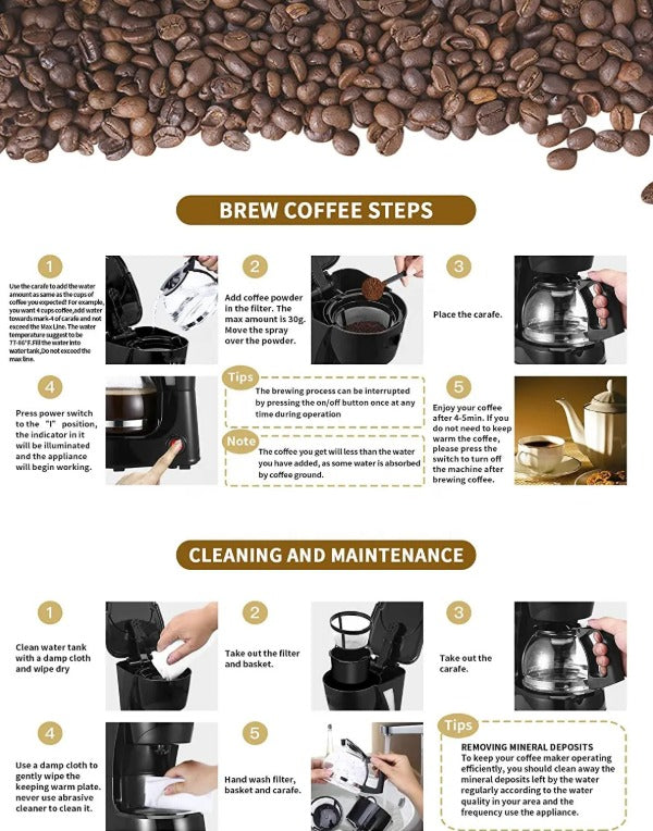 Aparat de Cafea HALEY , Garantie 3 Ani, 650W, Capacitate 750ml, Filtru Reutilizabil, Design Elegant Compact