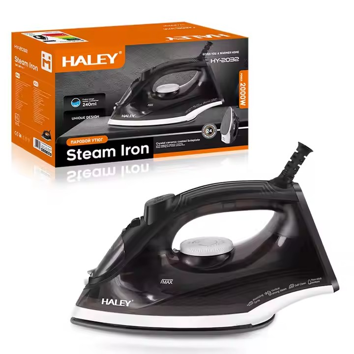 Fier de calcat de mana HALEY HY-2032, 1400W, abur sub presiune, talpa ceramica, temperatura reglabila, negru, Garantie 3 Ani