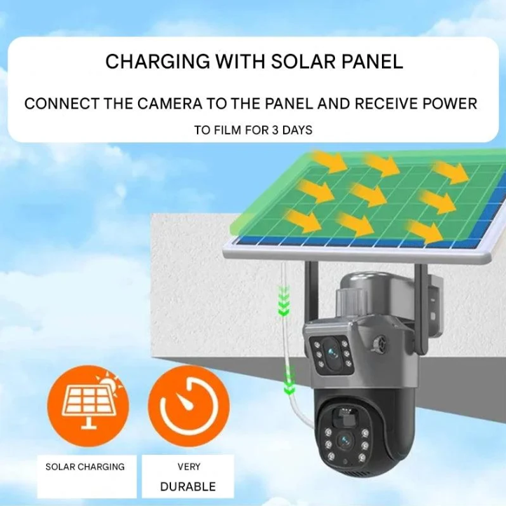 Cameră de Supraveghere Solară Vigiora 4K cu Lentile Duale | Zoom 10x | PTZ 360° | 12.000 mAh | 4G/Wi-Fi | IP66