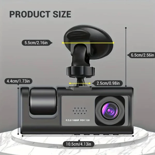 CAMERA AUTO TRIPLĂ FULL HD 1080P – 3 CAMERE FAȚĂ/SPATE/INTERIOR, ECRAN 2”, G-SENZOR, ÎNREGISTRARE CICLICĂ