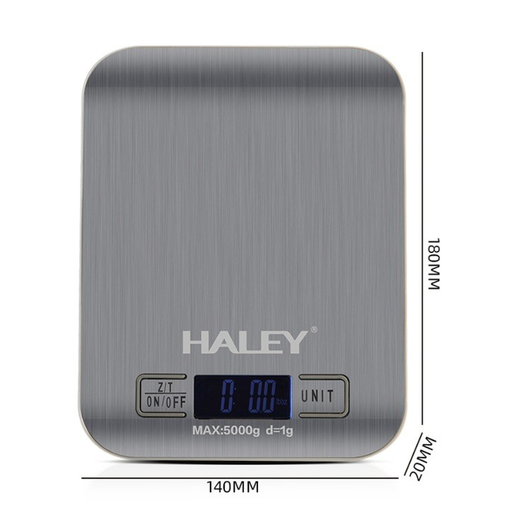 Cantar de bucatarie digital HALEY HY-5016, capacitate 5kg, afisaj LCD, tava inclusa, inox, Garantie 3 Ani