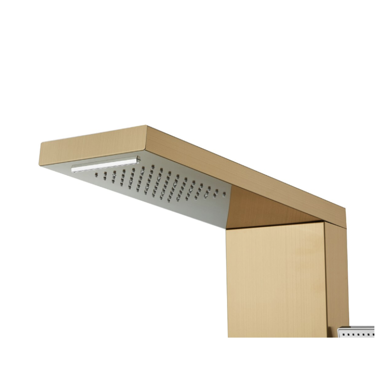 Panel de duș cu iluminare LED, 5 funcții, ploaie tropicală, cascadă, duș de mână, oțel inoxidabil, auriu mat