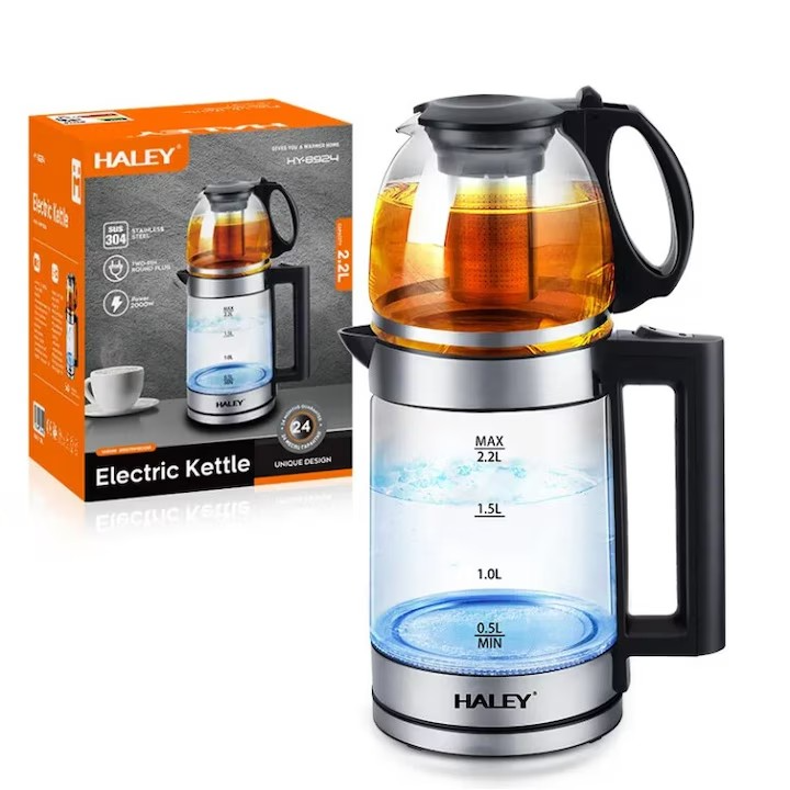 Fierbator electric HALEY HY-8924, 2000W, capacitate 2.2L, inox 304, afisaj digital, oprire automata, baza 360°, Garantie 3 Ani