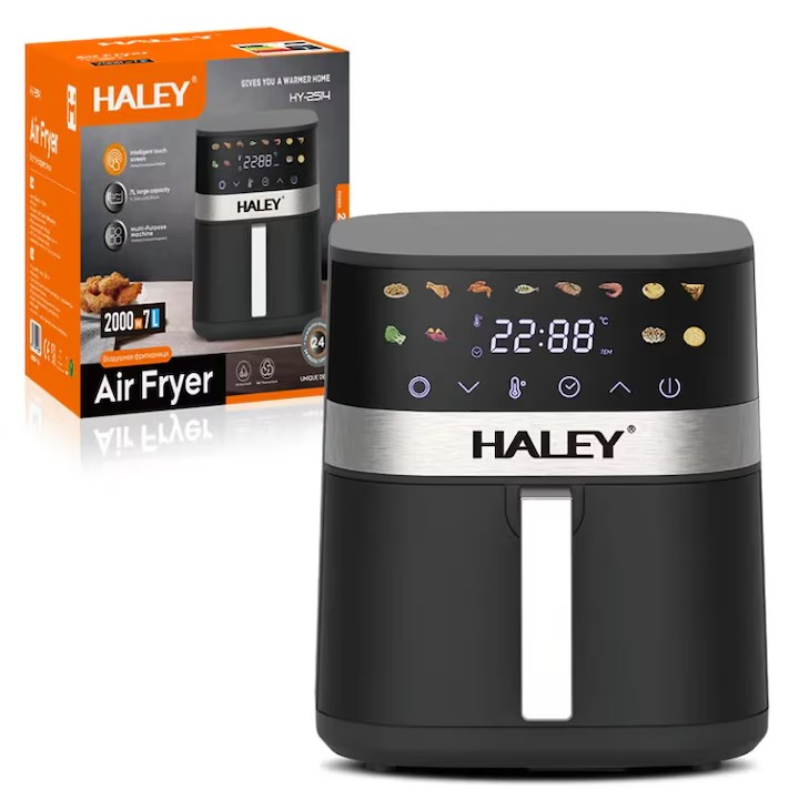 Friteuza cu aer HALEY HY-2514, 2000W, capacitate 7L, air fryer digital, antiaderenta, protectie supraincalzire, Garantie 3 Ani