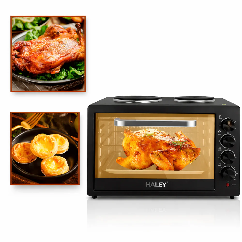 Cuptor Electric HALEY HY-5126, Garanție 3 Ani, 48L, 2000W, Plită Dublă Integrată, Timer, Temperatură Reglabilă, Design Compact