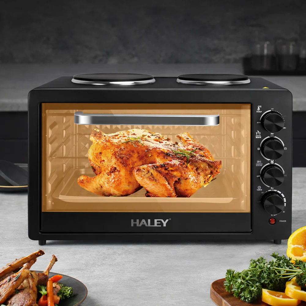 Cuptor Electric HALEY HY-5126, Garanție 3 Ani, 48L, 2000W, Plită Dublă Integrată, Timer, Temperatură Reglabilă, Design Compact