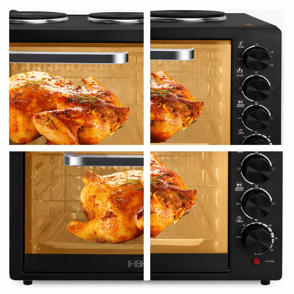 Cuptor Electric HALEY HY-5126, Garanție 3 Ani, 48L, 2000W, Plită Dublă Integrată, Timer, Temperatură Reglabilă, Design Compact